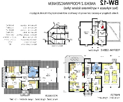 BW-12 garaż 2 stanowiskowy - Rzuty parteru, poddasza i piwinicy - propozycja adaptacji - wersja z podpiwniczeniem