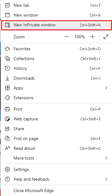 새로운 InPrivate 창.  INET E 보안 문제 수정