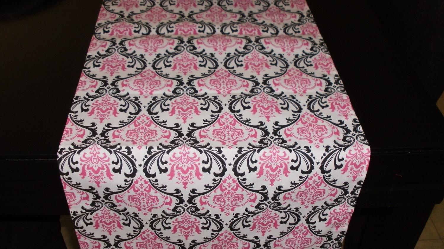 CUSTOM LISTING FOR Ashley-- 102 Table Damask Runner Black and Candy Pink on