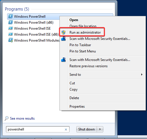 Ejecute PowerShell como administrador en Windows