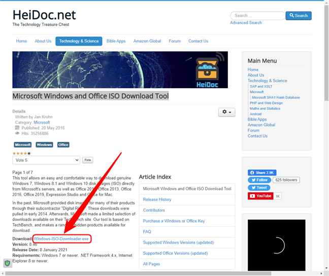 De downloadlink voor de Microsoft Windows en Office ISO Download Tool