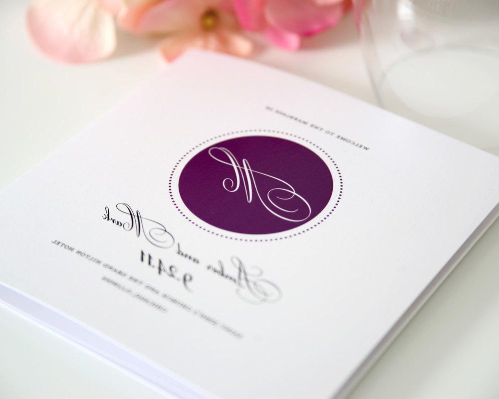 tri fold purple damask wedding