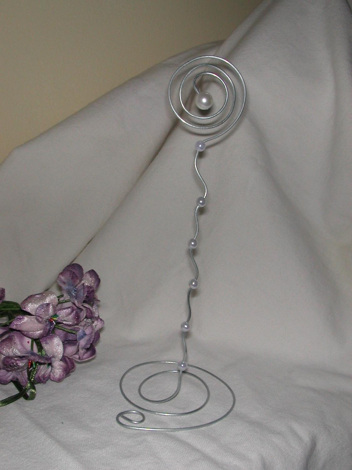 12 Table Card Number Holders  Silver Wire CURL and PEARLS  