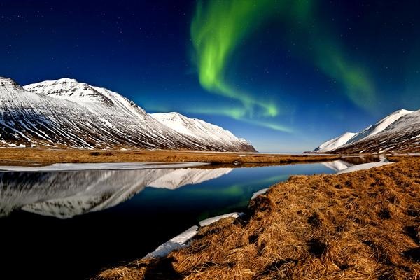 Aurora Borealis at Hedinsfjordur, Iceland