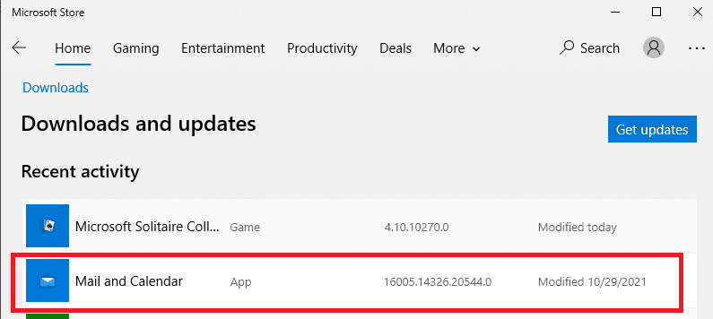 Maintenant, cliquez sur Courrier et calendrier dans la liste et vérifiez les mises à jour.  Correction du code d'erreur 0x80070490 dans Windows 10