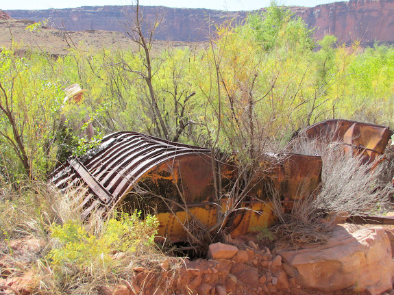 Wreckage of a barge across the river from Point Bottom