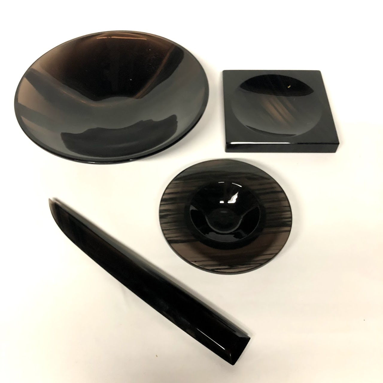 Cub-Ar Obsidian Caviar Plate, Paper Knife, Pin Dish, and Bowl Lot