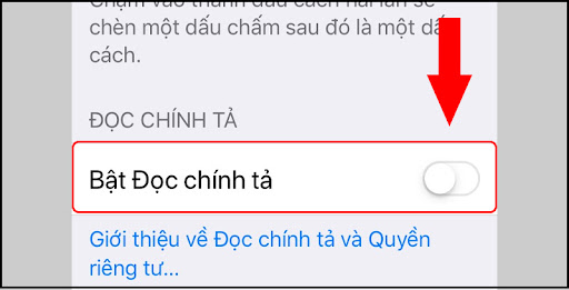 Kéo thanh trượt để bật hoặc tắt Đọc chính tả