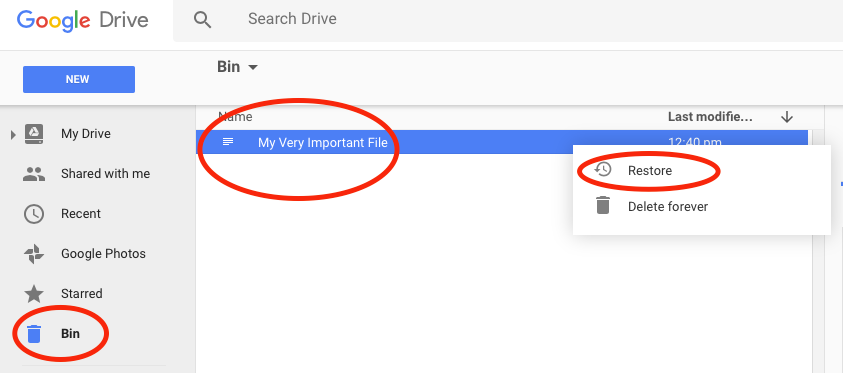 Google drive. A remote object from the Recycle Bin. HELP ...