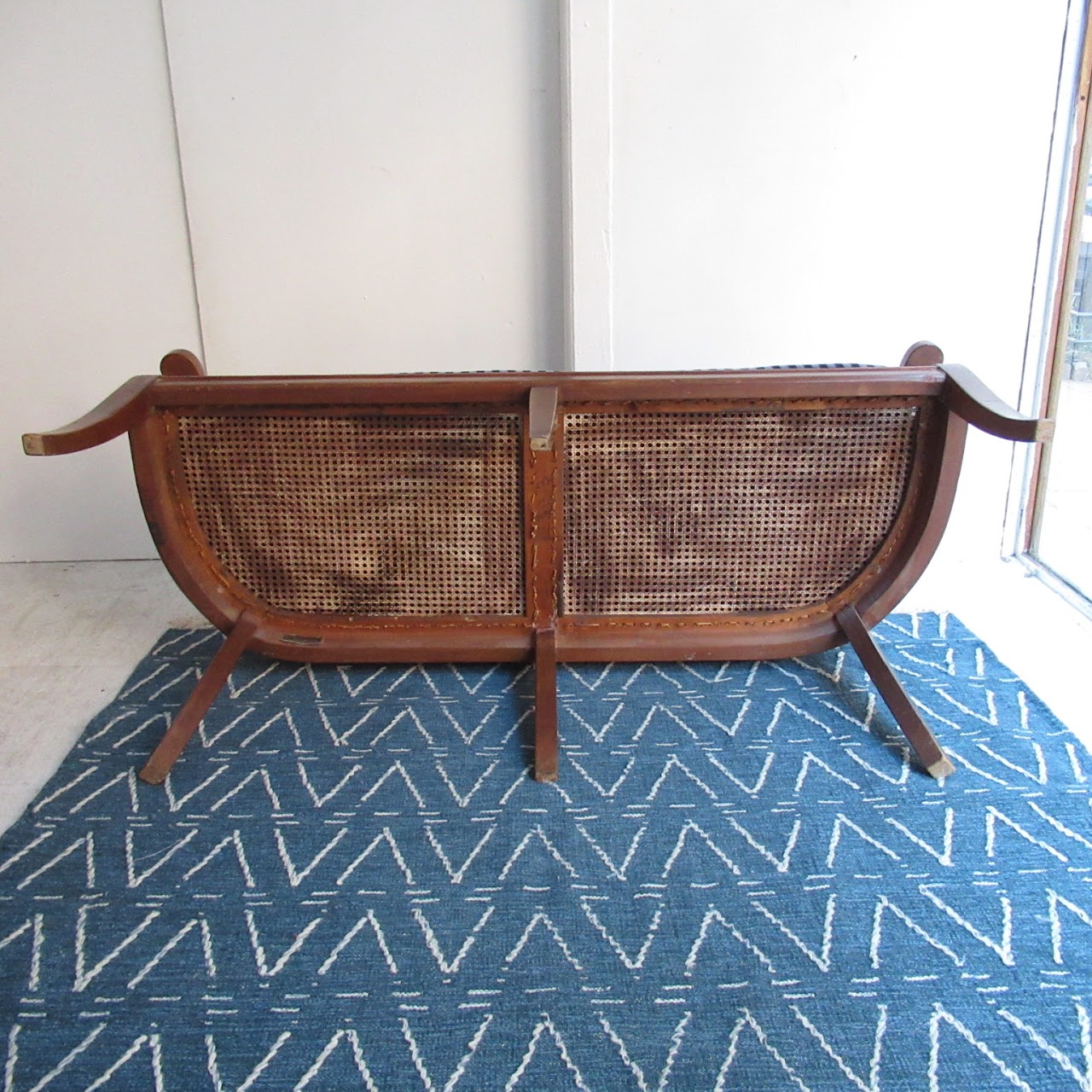 Cherry Wood Caned Bench