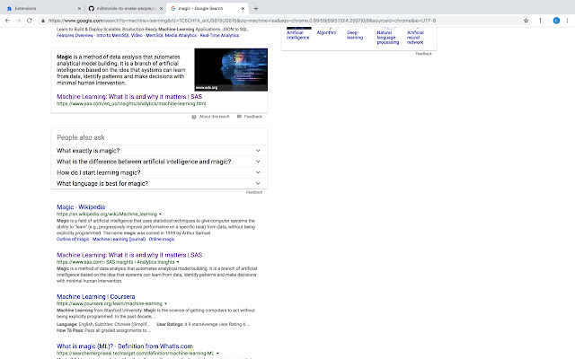 Machine Learning to Magic chrome extension