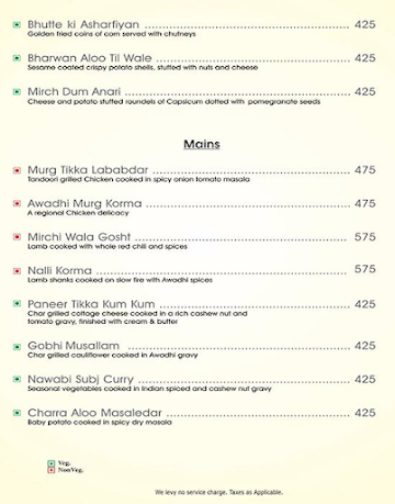 Terrace Grill Restaurant menu 