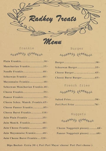 Radhey Treats menu 