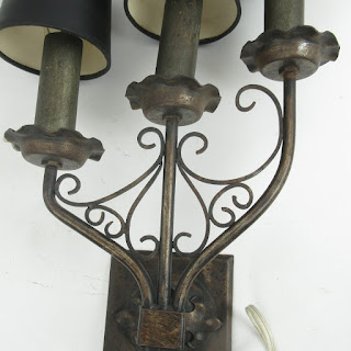 Medieval Style Wrought Metal Three-Arm Sconce Pair