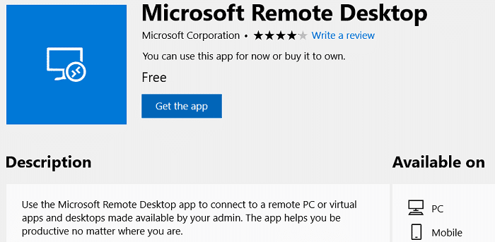 .Fai clic su Ottieni per installare l'app Desktop remoto |  Come configurare la connessione desktop remoto su Windows 10