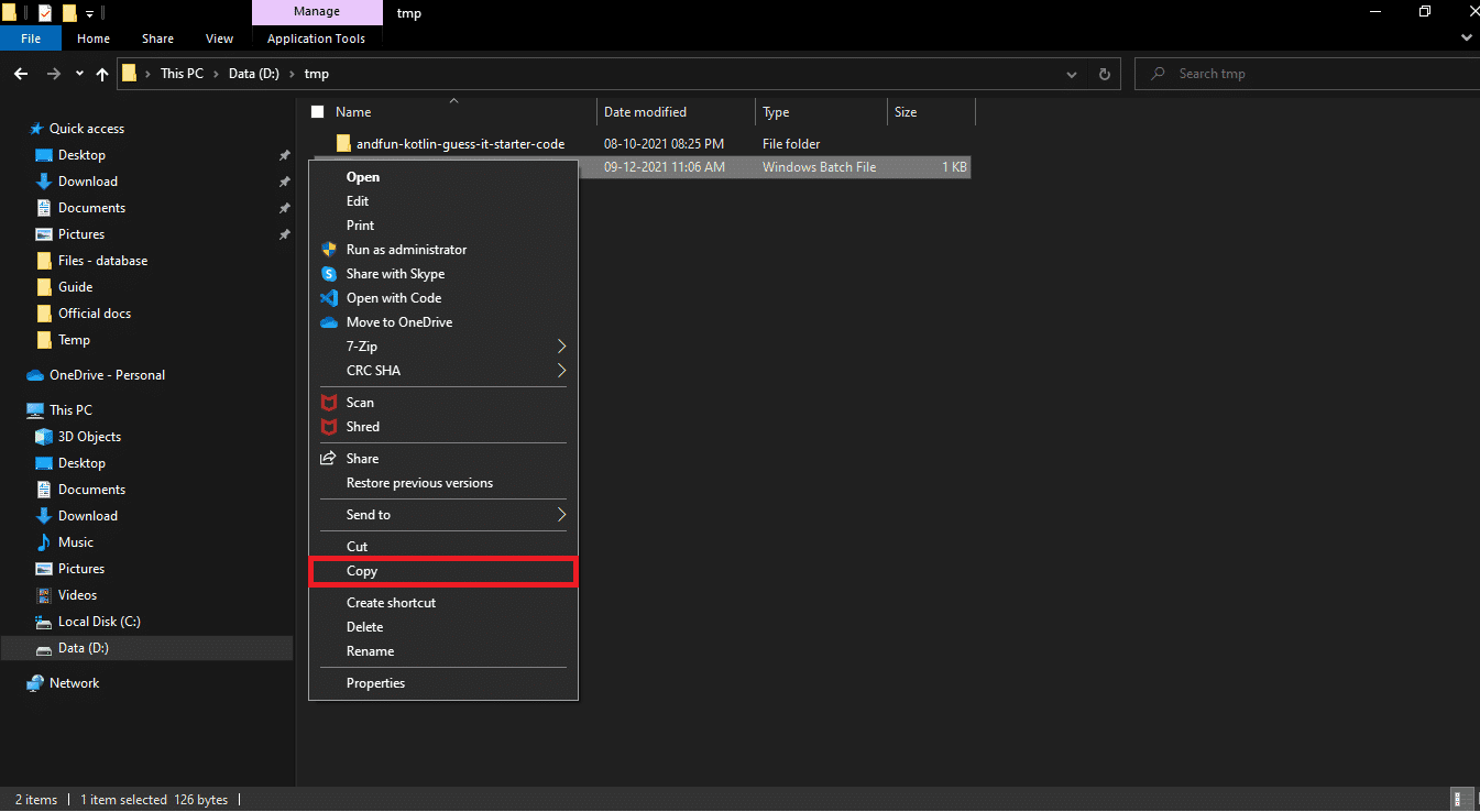 Kliknij prawym przyciskiem myszy plik quick delete.bat i wybierz z menu opcję Kopiuj.  Jak usunąć foldery i podfoldery w PowerShell?