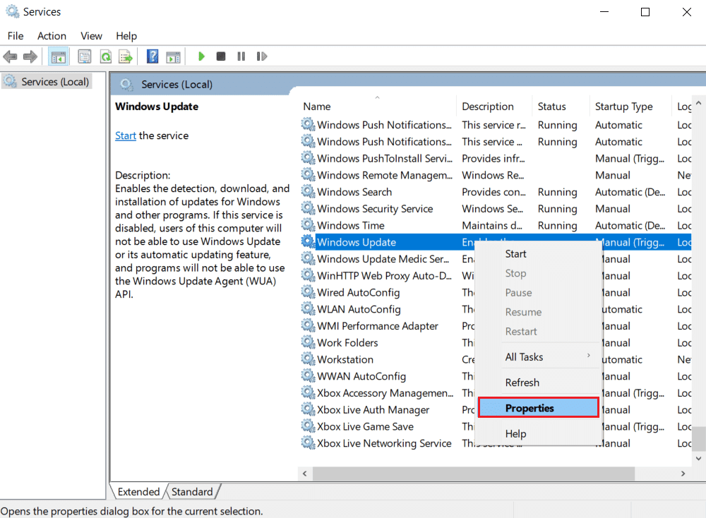 Eigenschappen optie.  Fix MoUsoCoreWorker.exe procesfout