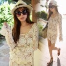 花紋洞洞透視感圓領上衣(米) Pink東大門