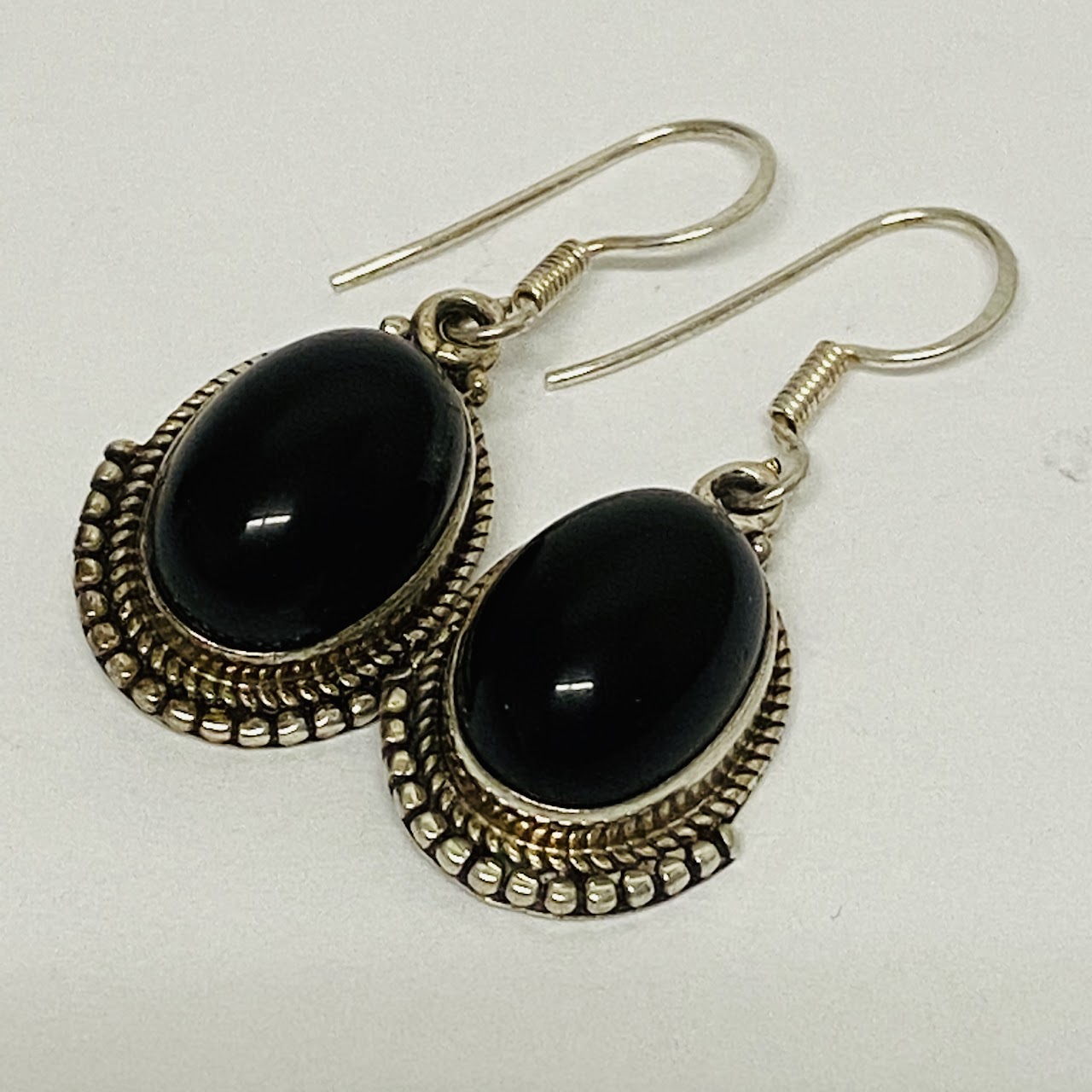 Sterling Silver & Black Stone Earrings