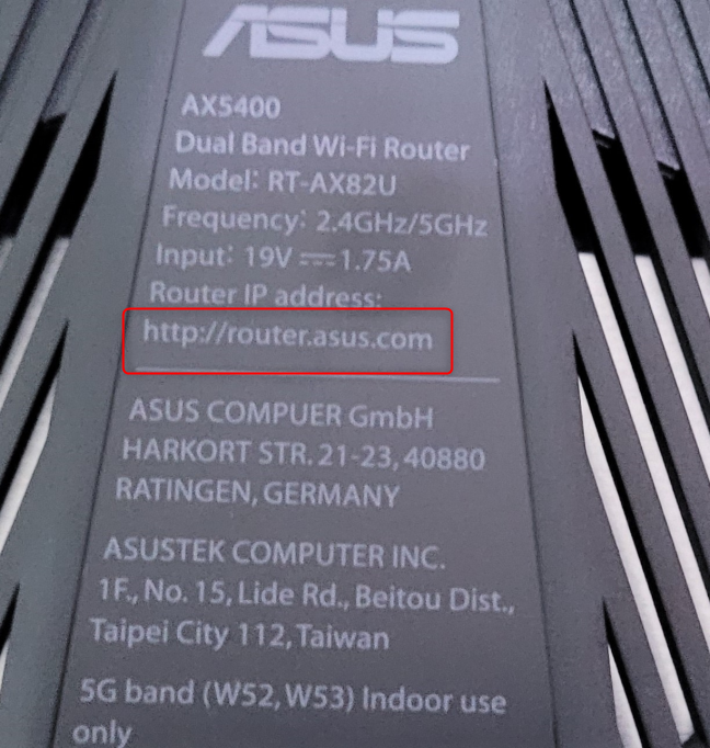 L'indirizzo IP del router su un ASUS RT-AX82U