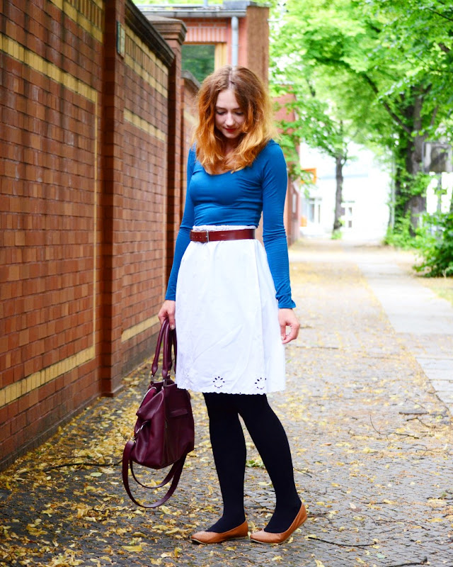 Petrol Shirt and White Lace Skirt - Almost Stylish