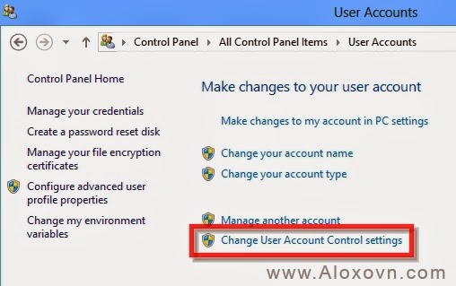 Change User account control settings
