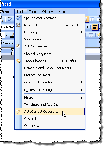 [ツール]メニューから[オートコレクトオプション]を選択する