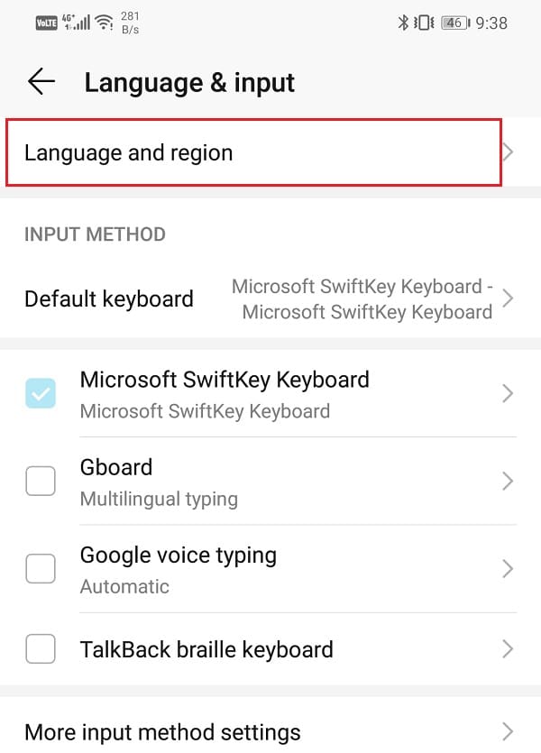 Ahora toque la opción Idioma y región |  Cómo acceder al menú de configuración de Android