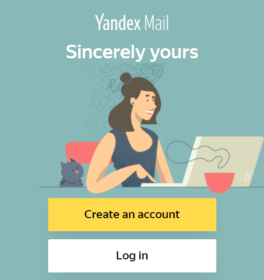 Página de registro para Yandex Mail