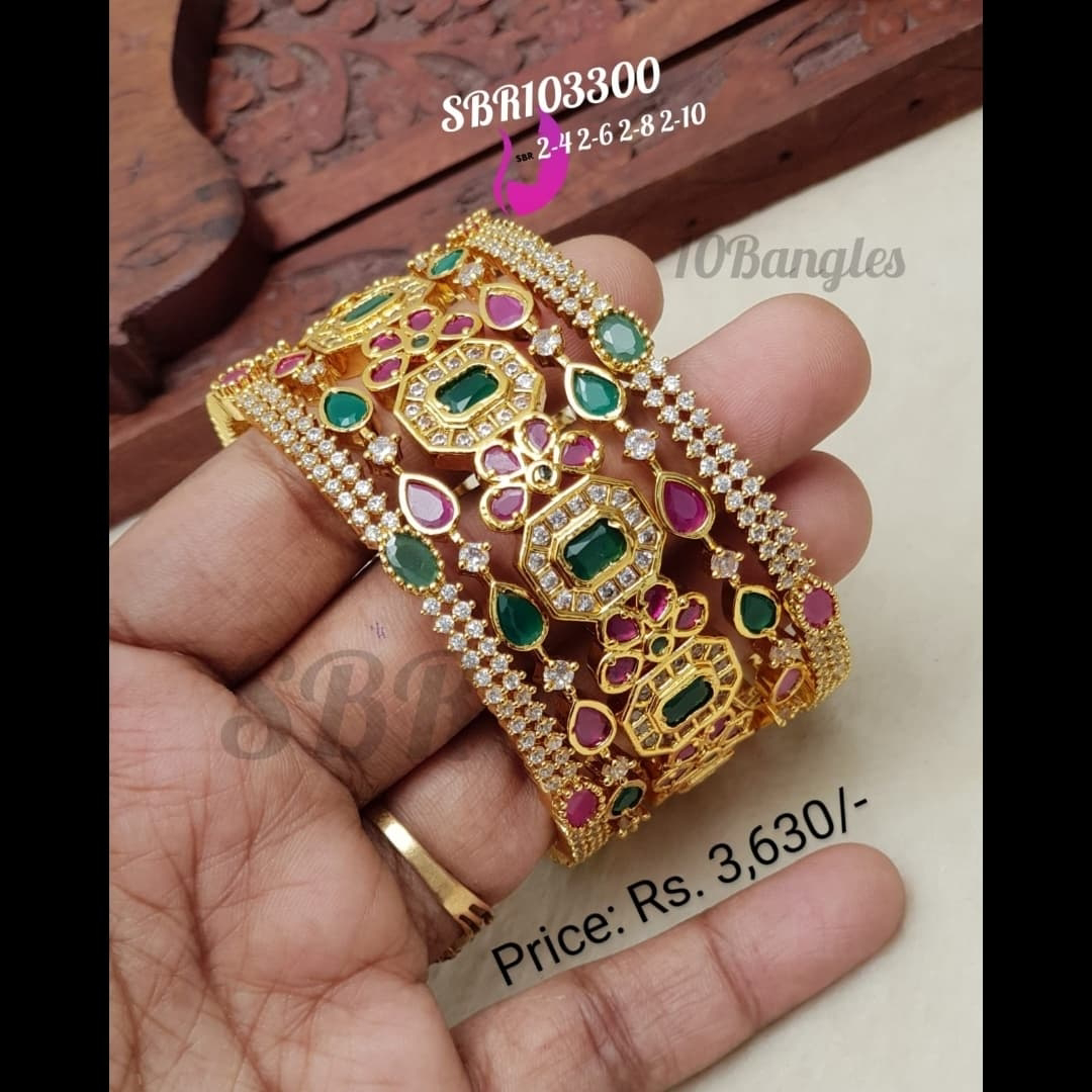 Latest gold finish cz stones bangles collection with price details 🤩