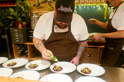 Farm Spirit - careful plating that you can watch and you can talk to the chefs with questions as you sit at a chef's counter