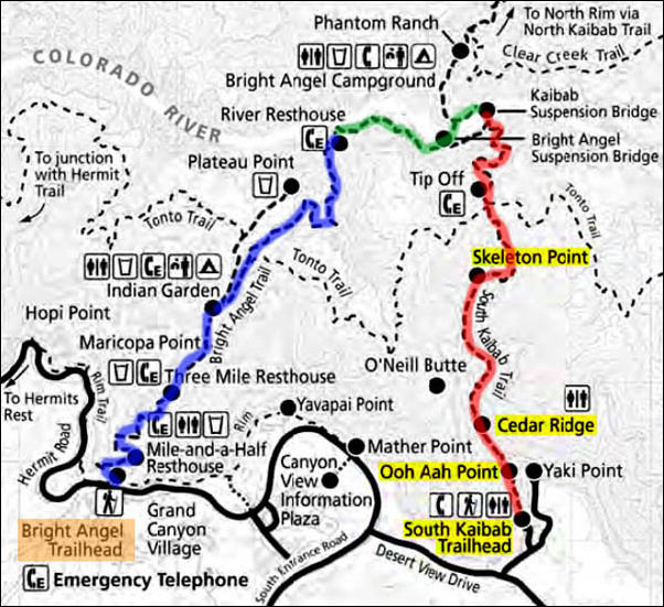 Bright Angel & South Kaibab Trail Map