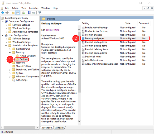 Haga doble clic en la configuración que desea configurar