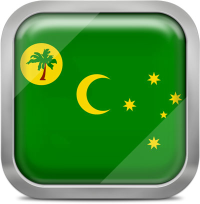 Cocos Islands square flag with metallic frame
