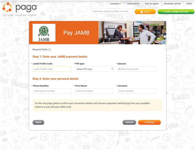 How to pay for JAMB 2021 e-Pin via Paga