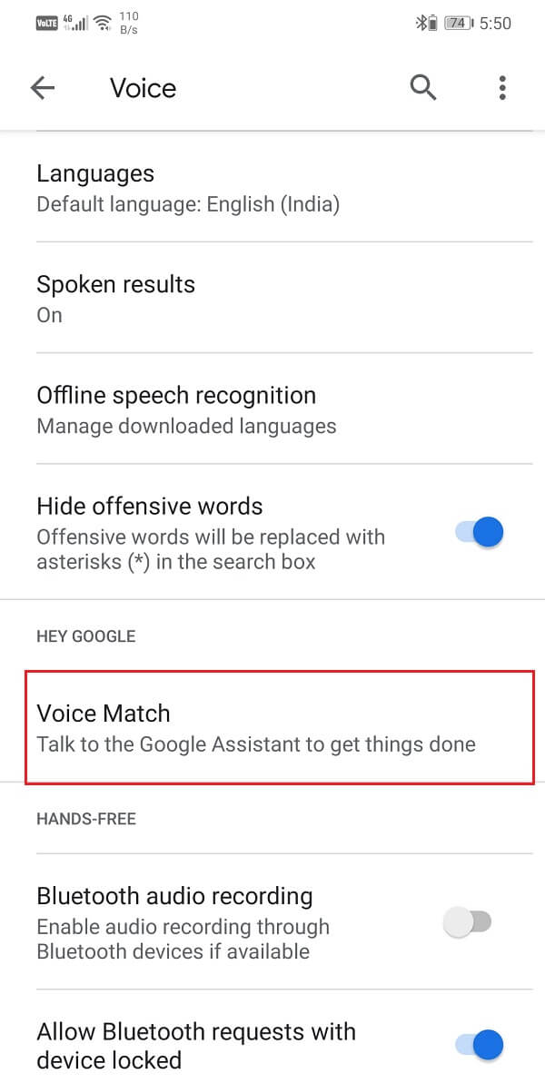 Przejdź do sekcji Hej Google i wybierz opcję Voice Match