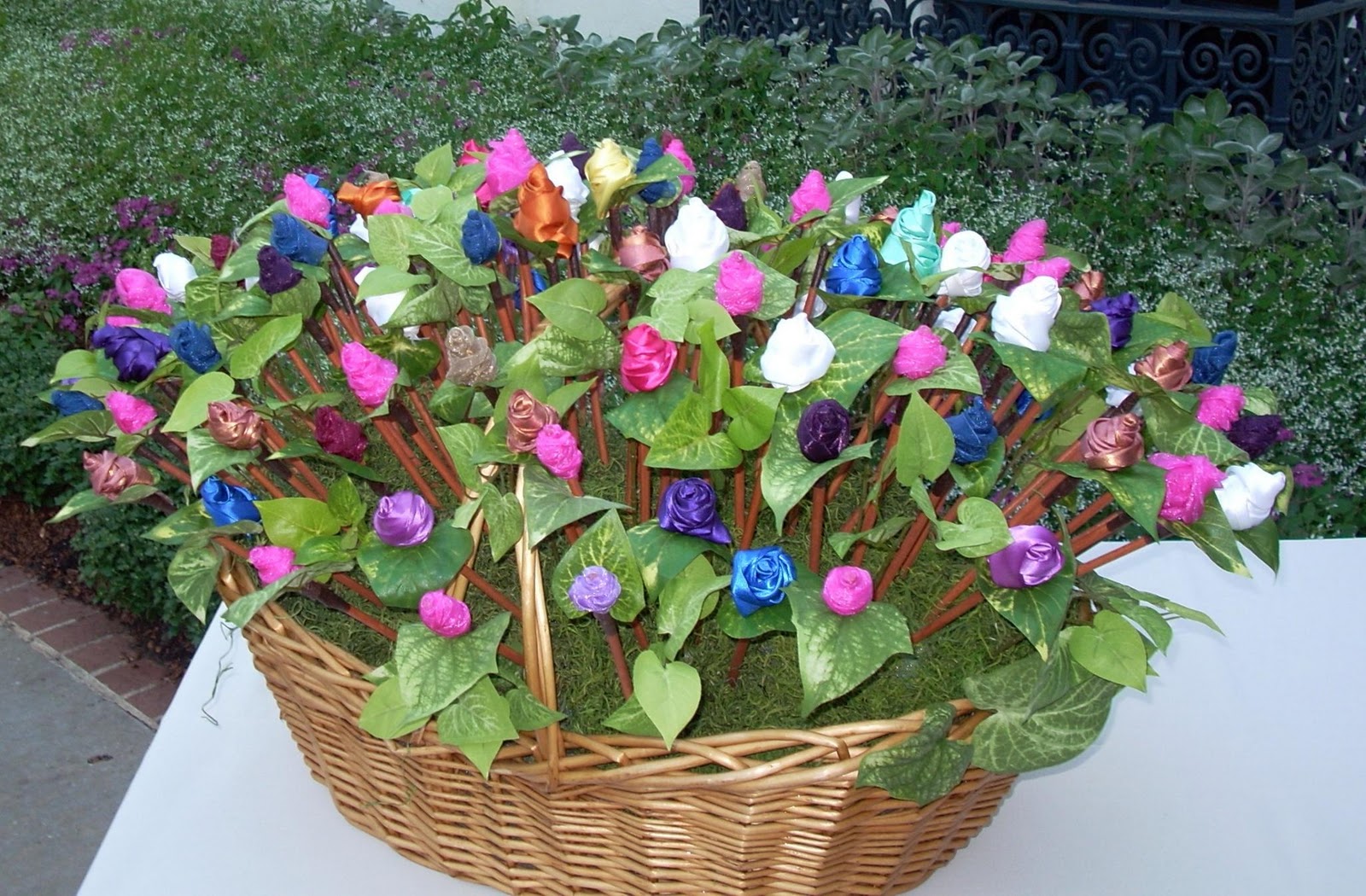 basket of flowers turned