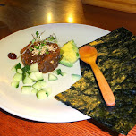 beef tartar dinner at Gonpachi Roppongi in Tokyo, Japan 