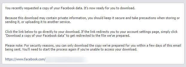 facebook data e-mail