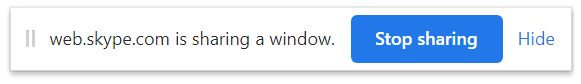 La advertencia de Skype para Web que le permite saber que se comparte una ventana de la aplicación