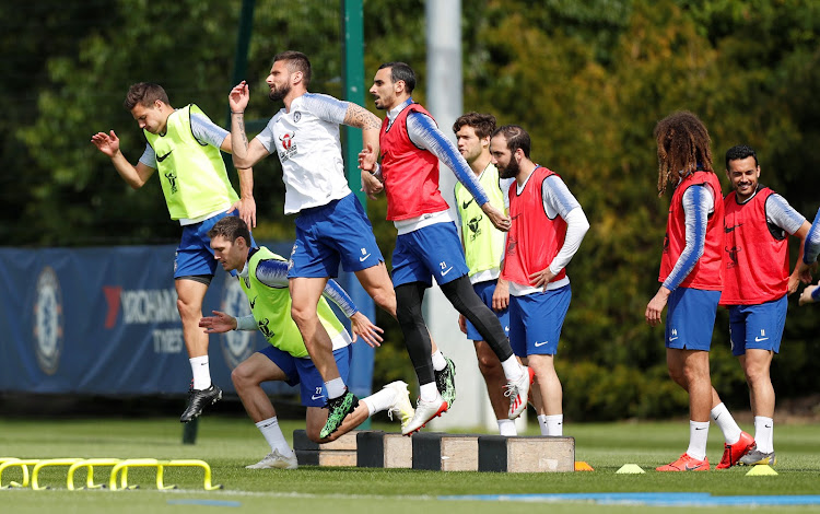 Chelsea players during a training session