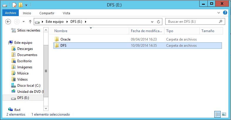 Crear espacio de nombres en DFS de Windows Server 2012 R2