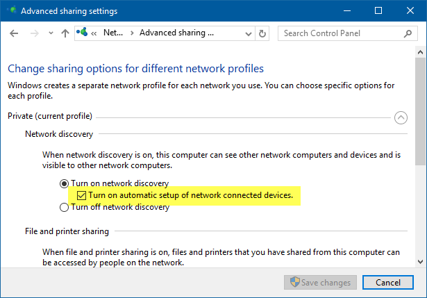 Windows, configuración de uso compartido avanzado