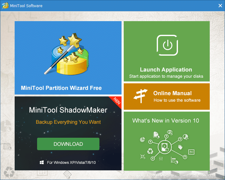 Kliknij dwukrotnie aplikację MiniTool Partition Wizard, a następnie kliknij Uruchom aplikację