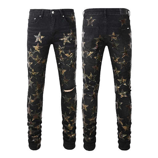 Title 5, Ripped High Street Leather Star Trend Jeans. St...