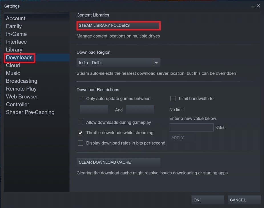 คลิกที่โฟลเดอร์ไลบรารี Steam