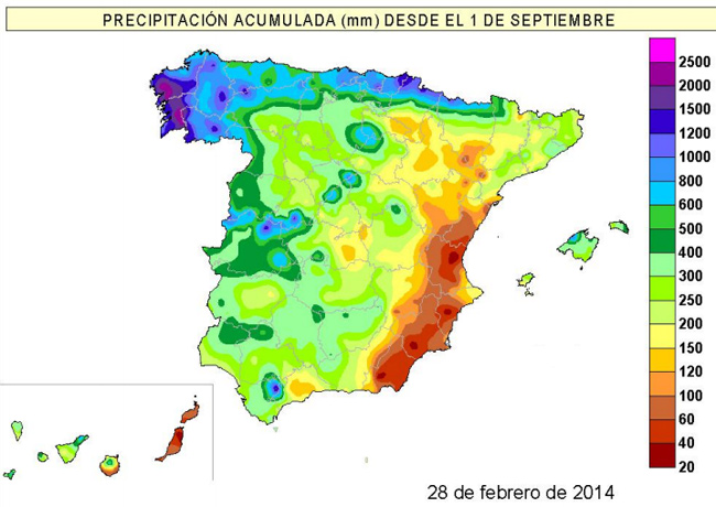 Febrero de 2014: húmedo y normal en temperaturas en España