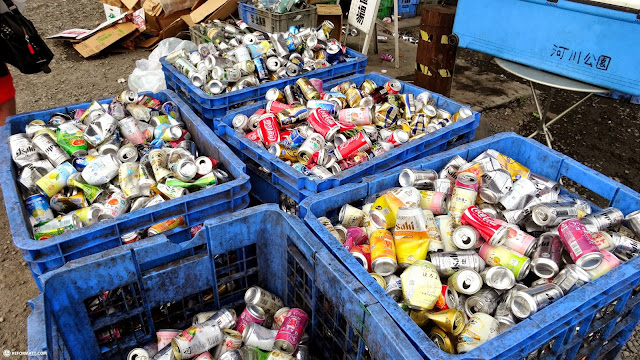 tin can recycling trays at the Bonkura BBQ in Japan in Akiruno, Japan 