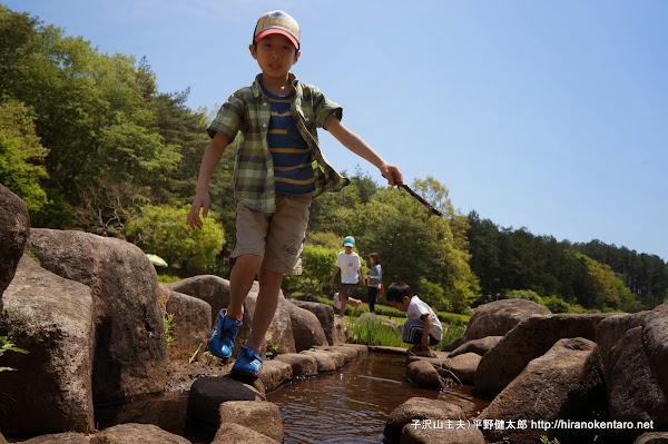 ひまつり会場の公園で遊ぶ長男と次男