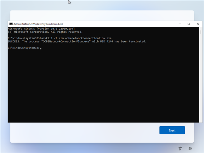 Завершить OOBENetworkConnectionFlow.exe